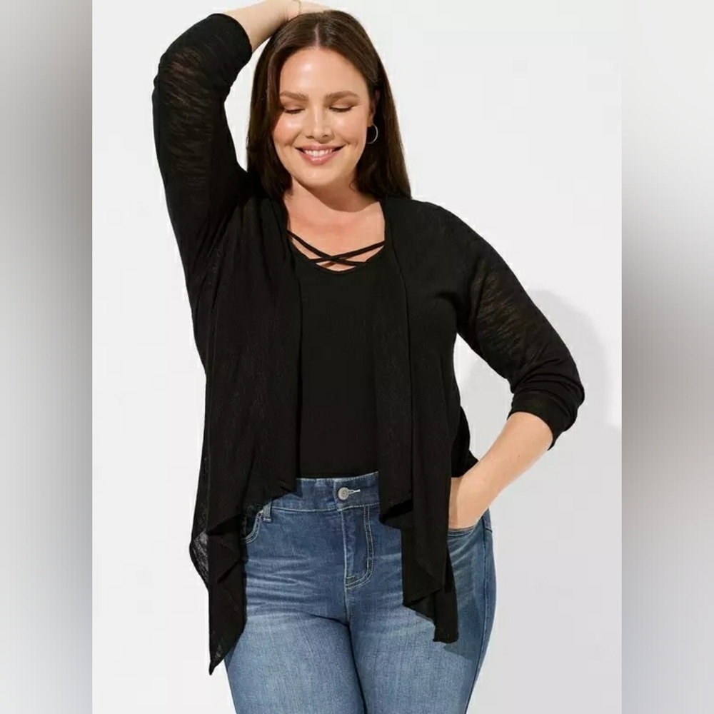 Torrid Black Slub Drape Front Cardigan – Size 1X